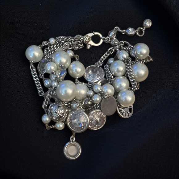 henri bendel Jewelry - Henri Bendel silver tone multi strand pearls & crystals bracelet